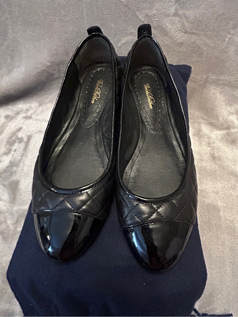 Brooks Brothers Black Quilted Cap-Toe Ballet Flats